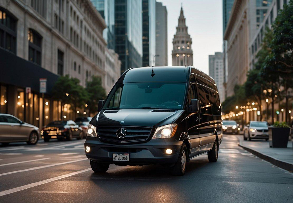 A mercedes transporter is driving though a san francisco street