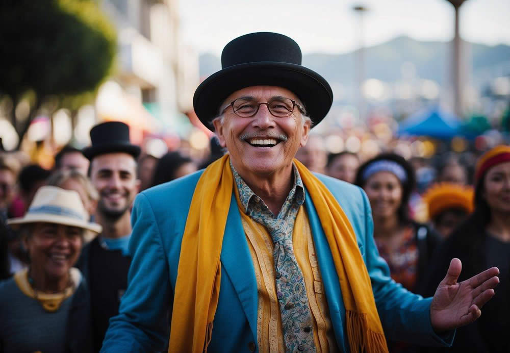 Colorful street performers entertain crowds in San Francisco. Tourists flock to iconic landmarks like the Golden Gate Bridge and Alcatraz. The city buzzes with energy and excitement