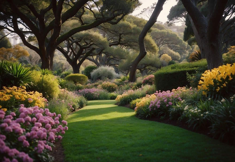 Lush greenery and colorful flowers fill the sprawling parks and gardens of San Francisco. Trees sway gently in the breeze, and vibrant foliage creates a serene and picturesque environment