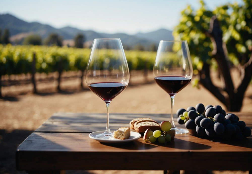 A luxurious Napa winery with rolling vineyards, elegant tasting rooms, and a sophisticated wine tour group from San Francisco